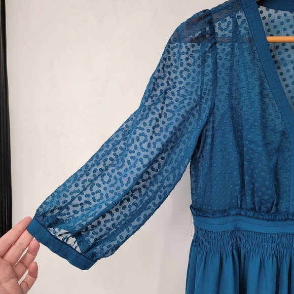 Anthropologie HD in Paris Celeste Dress Women's 6 Blue Swiss Dot Boho Romantic - Picture 6 of 15